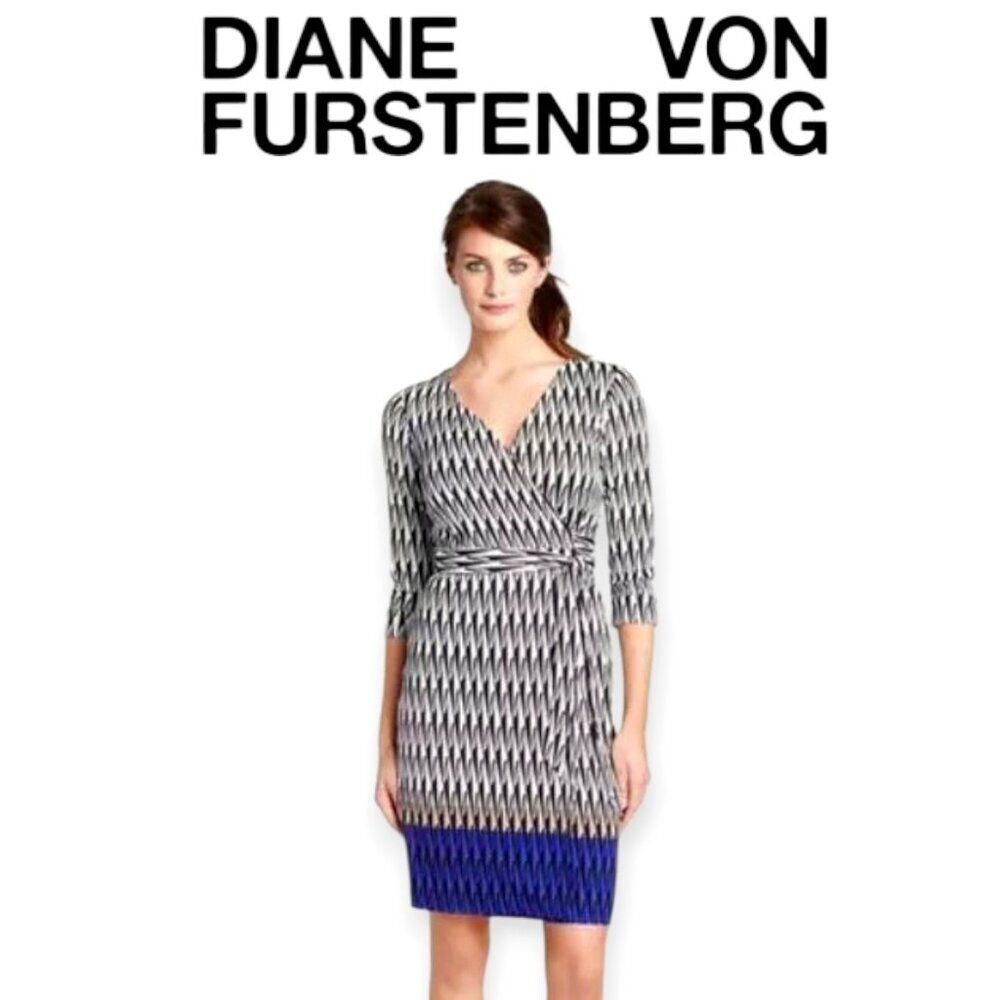 Diane Von Furstenberg New Julian Two Silk Wrap Dress Modern Harlequin NWT Size 0